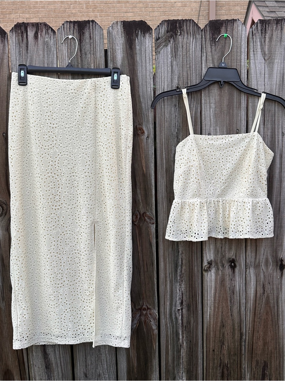Cream Eyelet Midi Skirt Set - Women